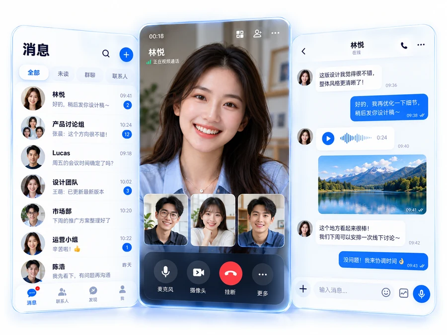 IM 即时通讯产品界面设计示意，非客户案例