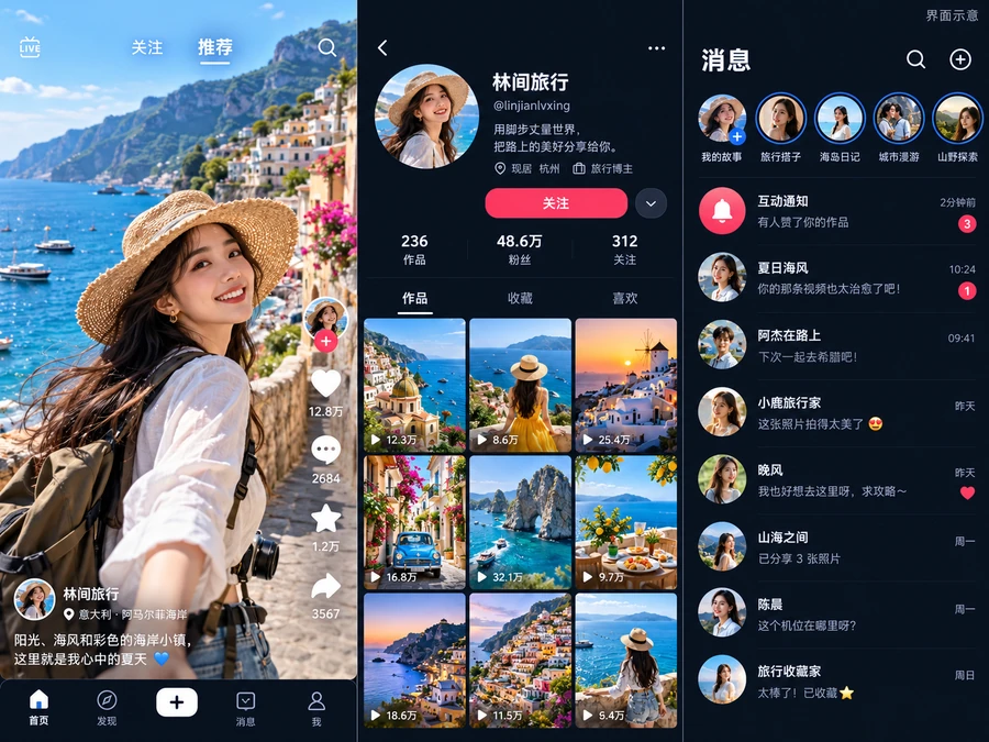短视频社交产品界面设计示例,非客户案例